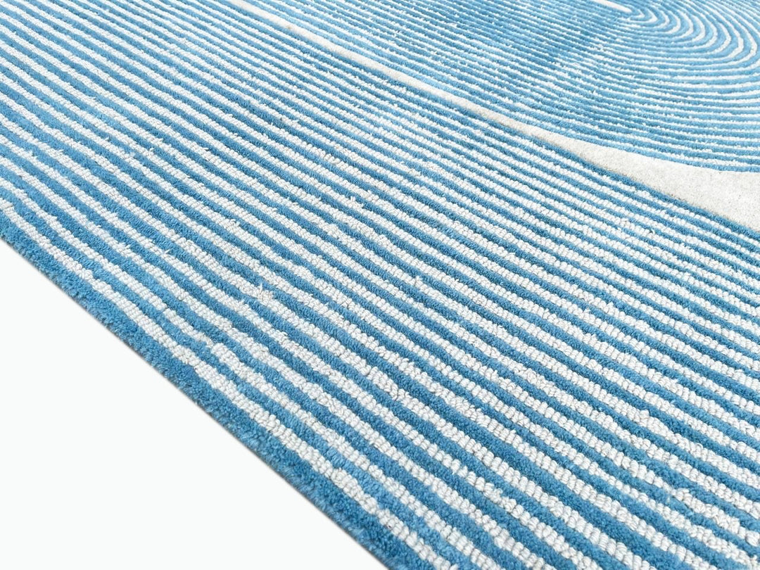ARIA Viper Modern Rug 100% Wool Ocean Wave Blue Hand Tufted Rug