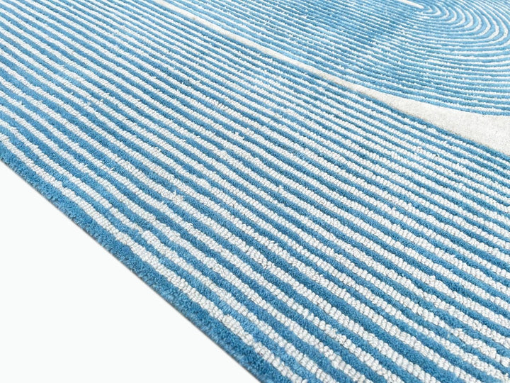 ARIA Viper Modern Rug 100% Wool Ocean Wave Blue Hand Tufted Rug