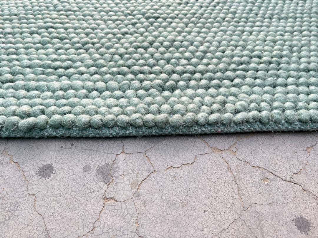 Pebbles Green Wool Hand Woven Rug