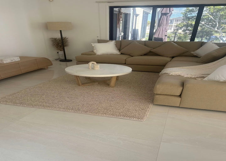 Pebbles Cherry Linen Beige Hand-Woven wool Rug