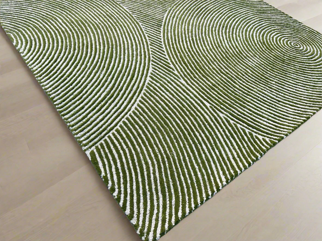 Viper Modern Rug 100% Wool Green Hand Tufted Rug