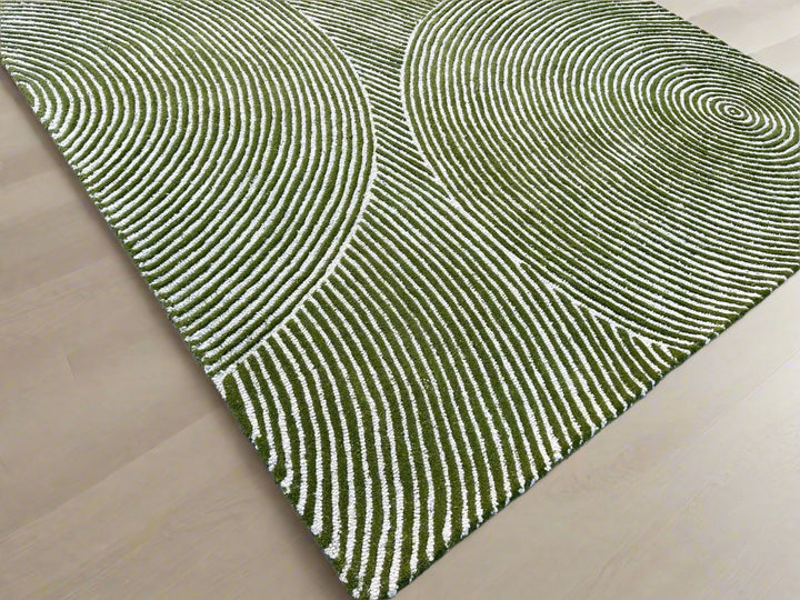 Viper Modern Rug 100% Wool Green Hand Tufted Rug