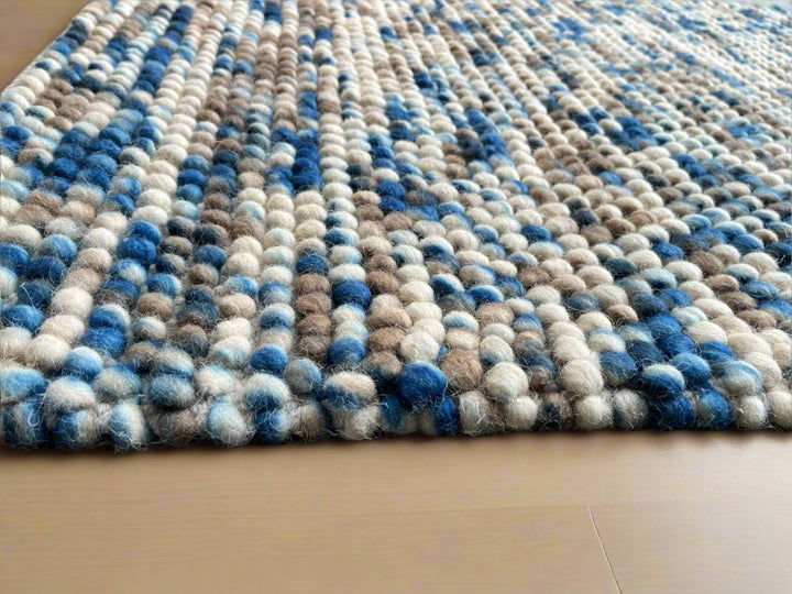 Pebble Blue Multi Color Hand-Woven Wool and Cotton Blend Rug