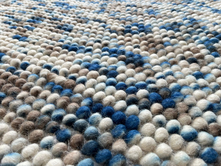 Pebble Blue Multi Color Hand-Woven Wool and Cotton Blend Rug