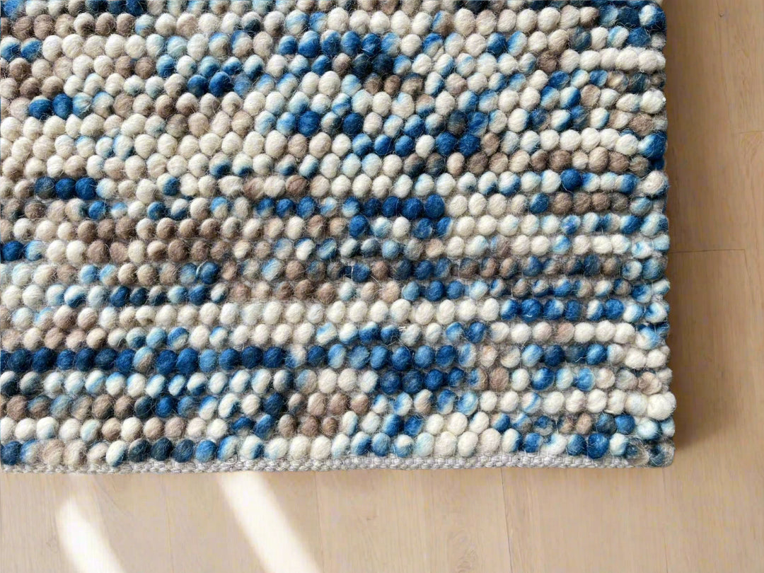 Blue Multi Color Pebble Blue Multi Color Hand-Woven Wool and Cotton Blend Rug ...
