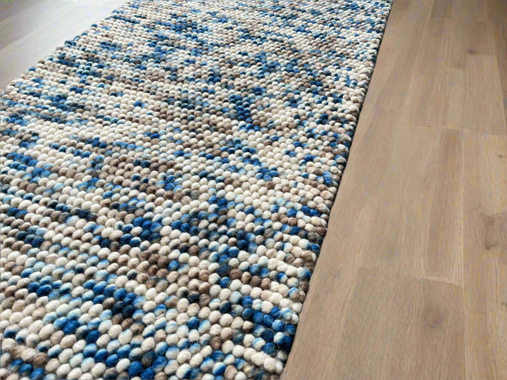 Pebble Blue Multi Color Hand-Woven Wool and Cotton Blend Rug