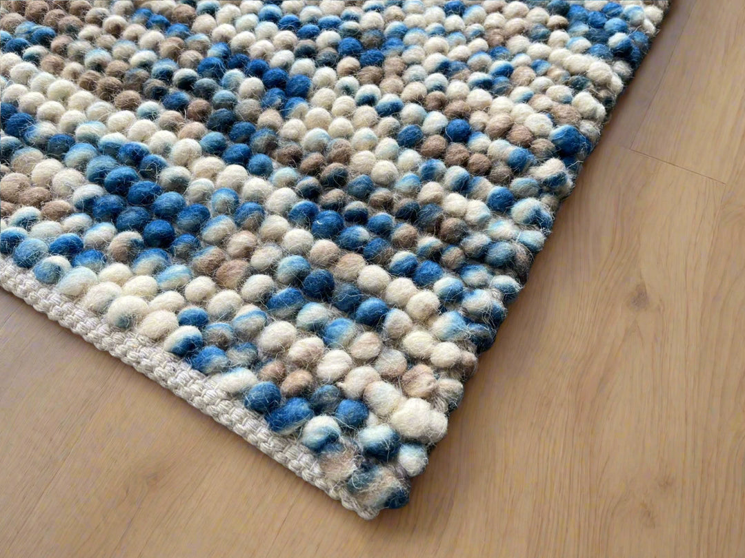Blue Multi Color Pebble Blue Multi Color Hand-Woven Wool and Cotton Blend Rug ...