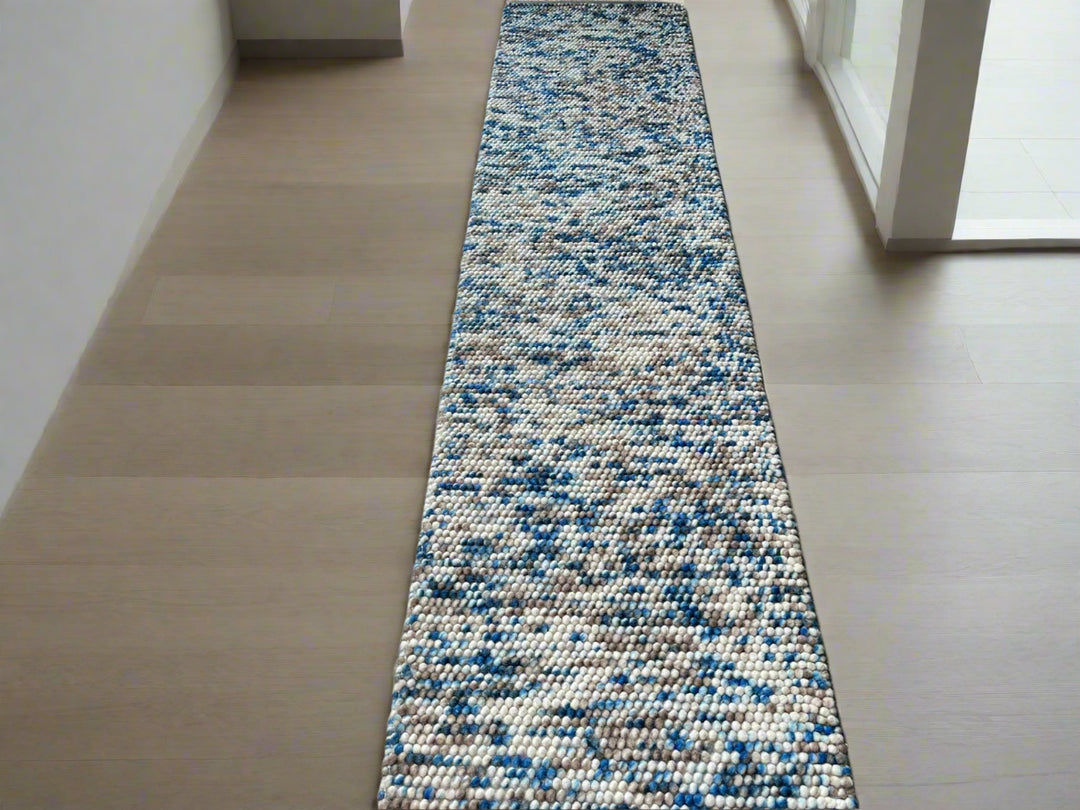 Pebble Blue Multi Color Hand-Woven Wool and Cotton Blend Rug