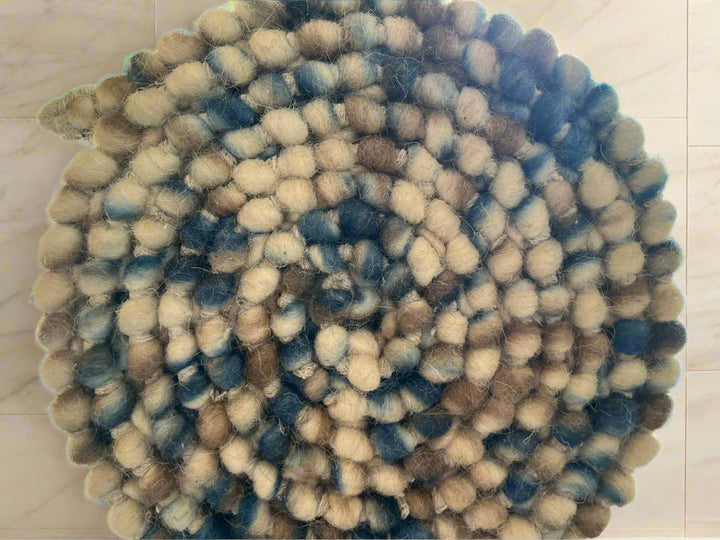 Pebble Blue Multi Color Hand-Woven Wool and Cotton Blend Rug