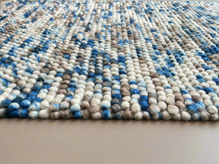 Pebble Blue Multi Color Hand-Woven Wool and Cotton Blend Rug
