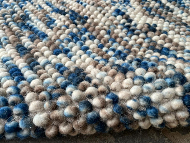 Pebble Blue Multi Color Hand-Woven Wool and Cotton Blend Rug