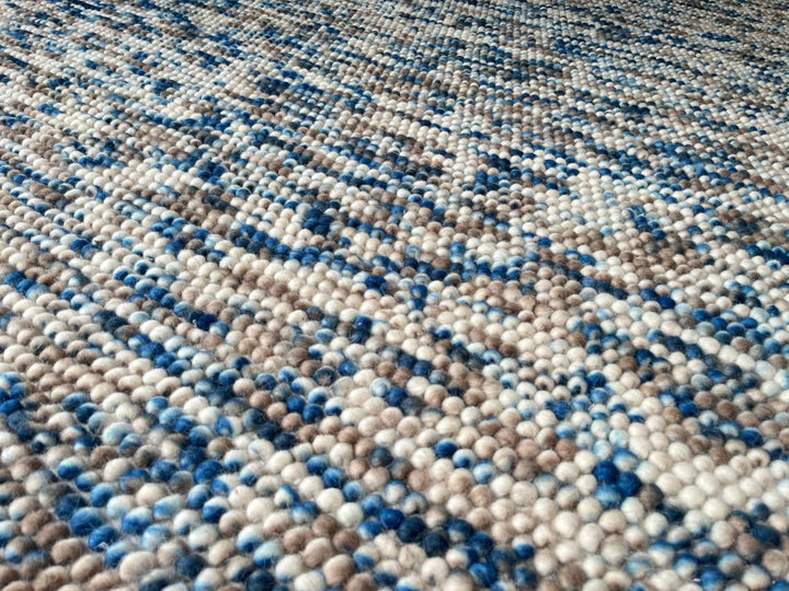 Pebble Blue Multi Color Hand-Woven Wool and Cotton Blend Rug