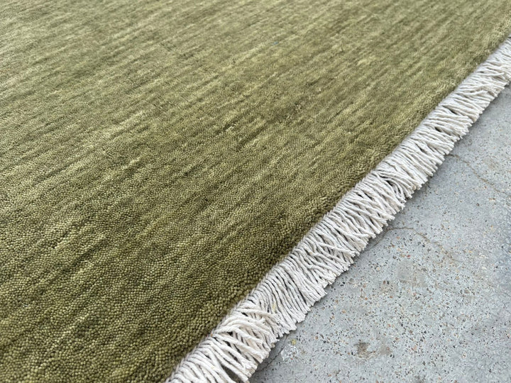 Dazzle Olive Green Color Handloom Knotted Rug 100% Pure Wool