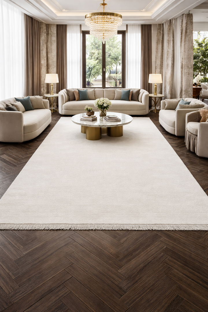 Dazzle White Ivory Color Handloom Knotted Rug 100% Pure Wool