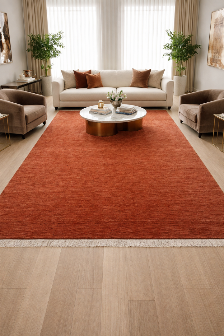Dazzle Terracotta Flame Color Handloom Knotted Rug 100% Pure Wool