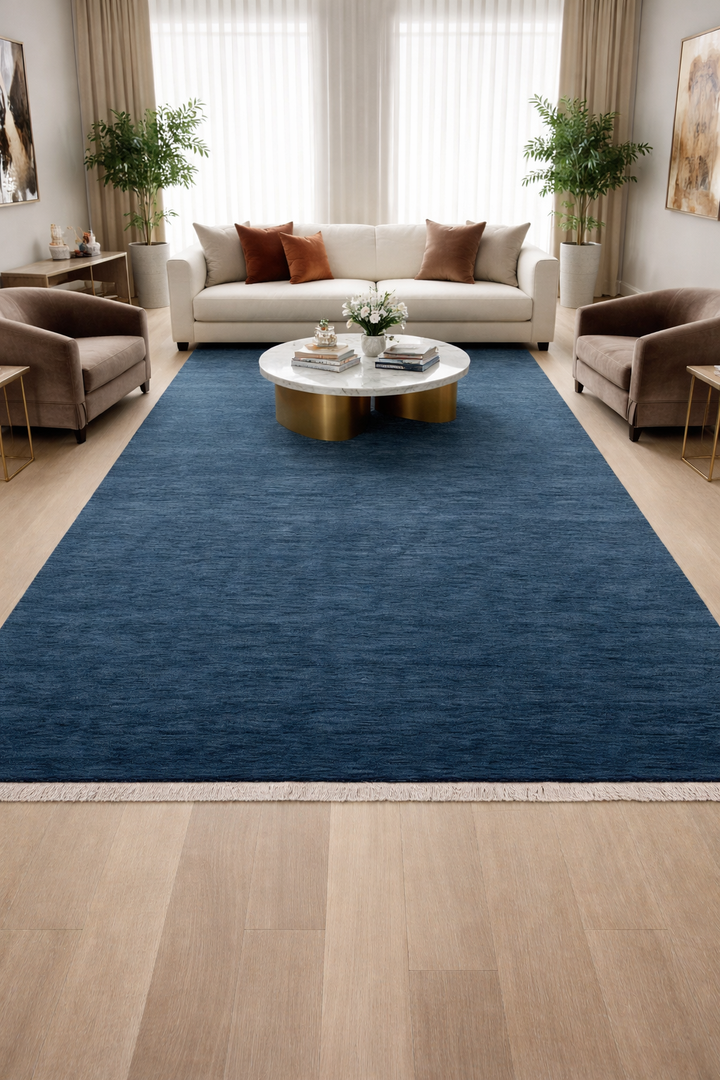 Dazzle Midnight Blue Color Handloom Knotted Rug 100% Pure Wool