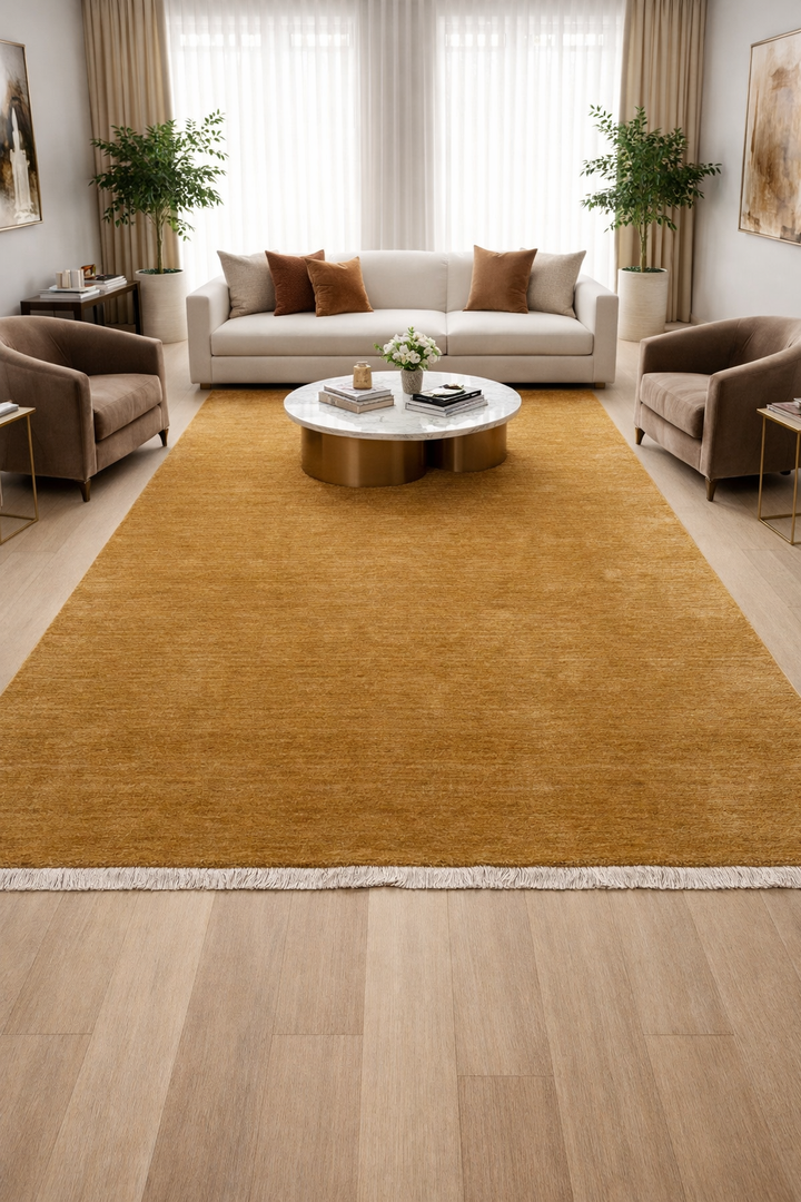 Dazzle Burnished Gold Color Handloom Knotted Rug 100% Pure Wool