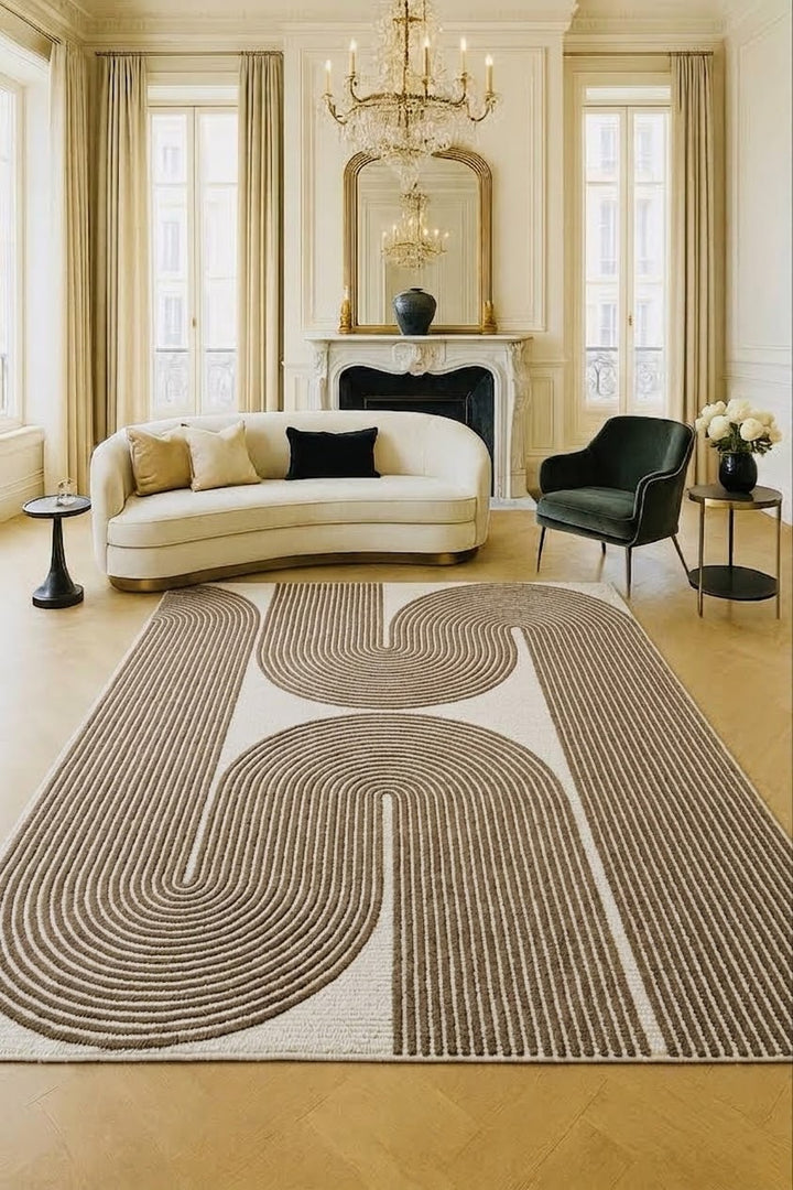 ARIA Viper Modern Rug 100% Wool Mocha Meander Hand Tufted Rug