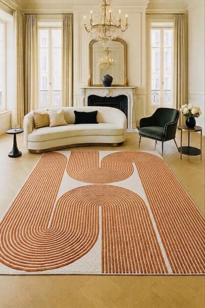 ARIA Viper Modern Rug 100% Wool Orange and Ivory Hand Tufted Rug