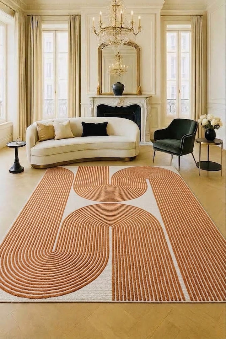 ARIA Viper Modern Rug 100% Wool Orange and Ivory Hand Tufted Rug