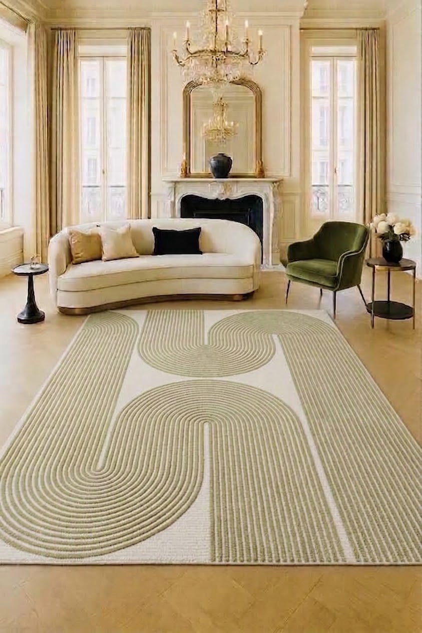 ARIA Viper Modern Rug 100% Wool Olive and Ivory Hand Tufted Rug