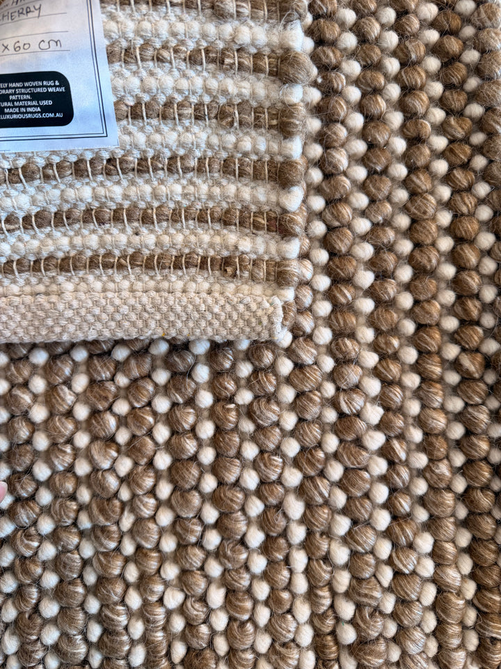 Pebbles Cherry Chocolate Brown and Ivory Color Hand-Woven Wool Rug