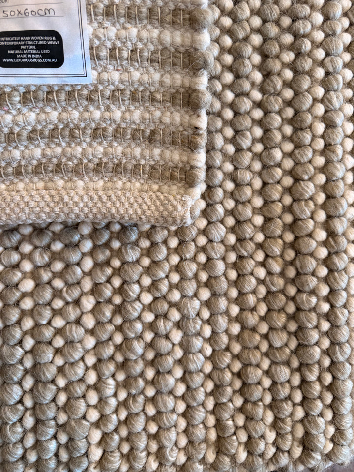 Pebbles Cherry Soft Olive and Ivory Color Hand-Woven Wool Rug