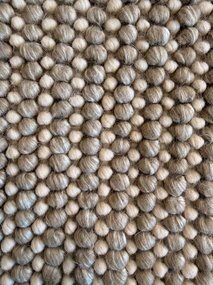 Pebbles Cherry Soft Olive and Ivory Color Hand-Woven Wool Rug