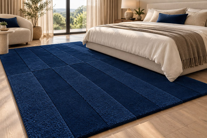 Aura Luxe Modern Rug 100% Wool Denim Blue Hand Tufted Rug