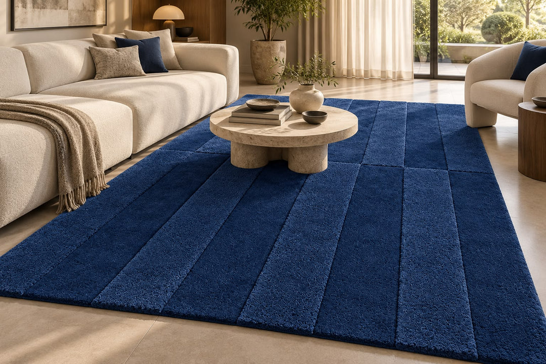 Aura Luxe Modern Rug 100% Wool Denim Blue Hand Tufted Rug