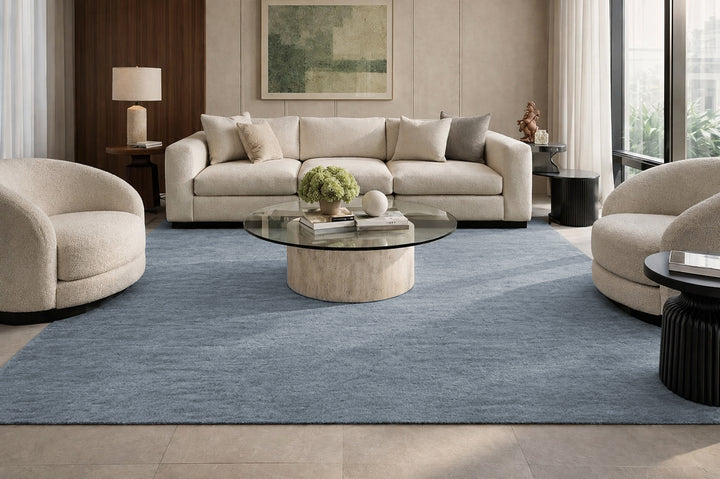 Livia Silver Blue Handloom Knotted Rug 100% Pure Wool