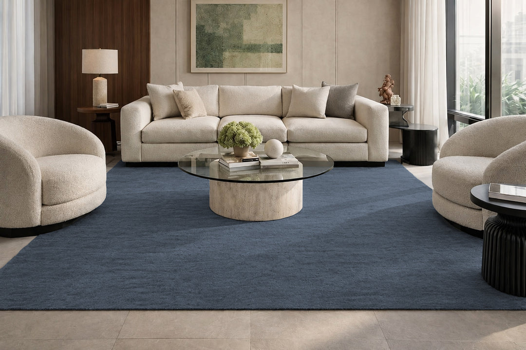 Livia Midnight Navy Handloom Knotted Rug 100% Pure Wool
