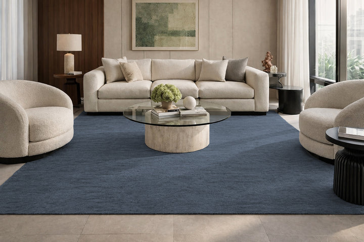 Livia Midnight Navy Handloom Knotted Rug 100% Pure Wool