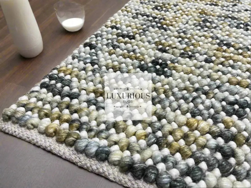 Pebbles Cherry Mineral Grey Yellow Hand-Woven wool Rug