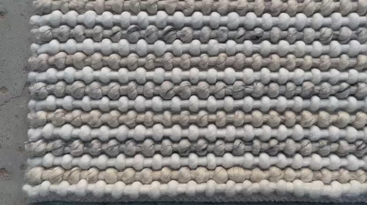 Pebbles Weave Linen Light Grey White Multi Hand Woven Wool and Cotton Blend Rug